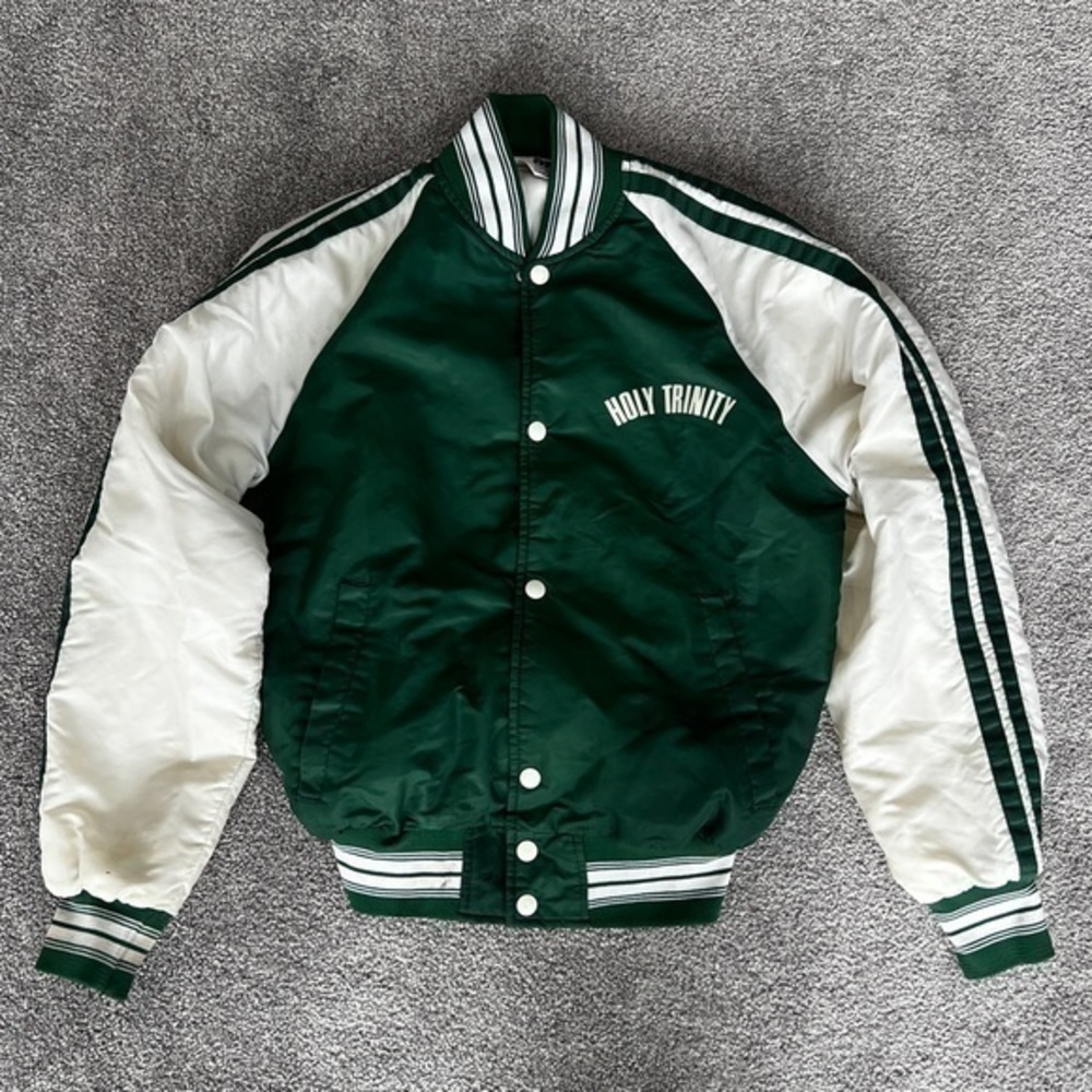 Vintage MVP Holy Trinity Green and White Puffy Bomber Jacket Size Small